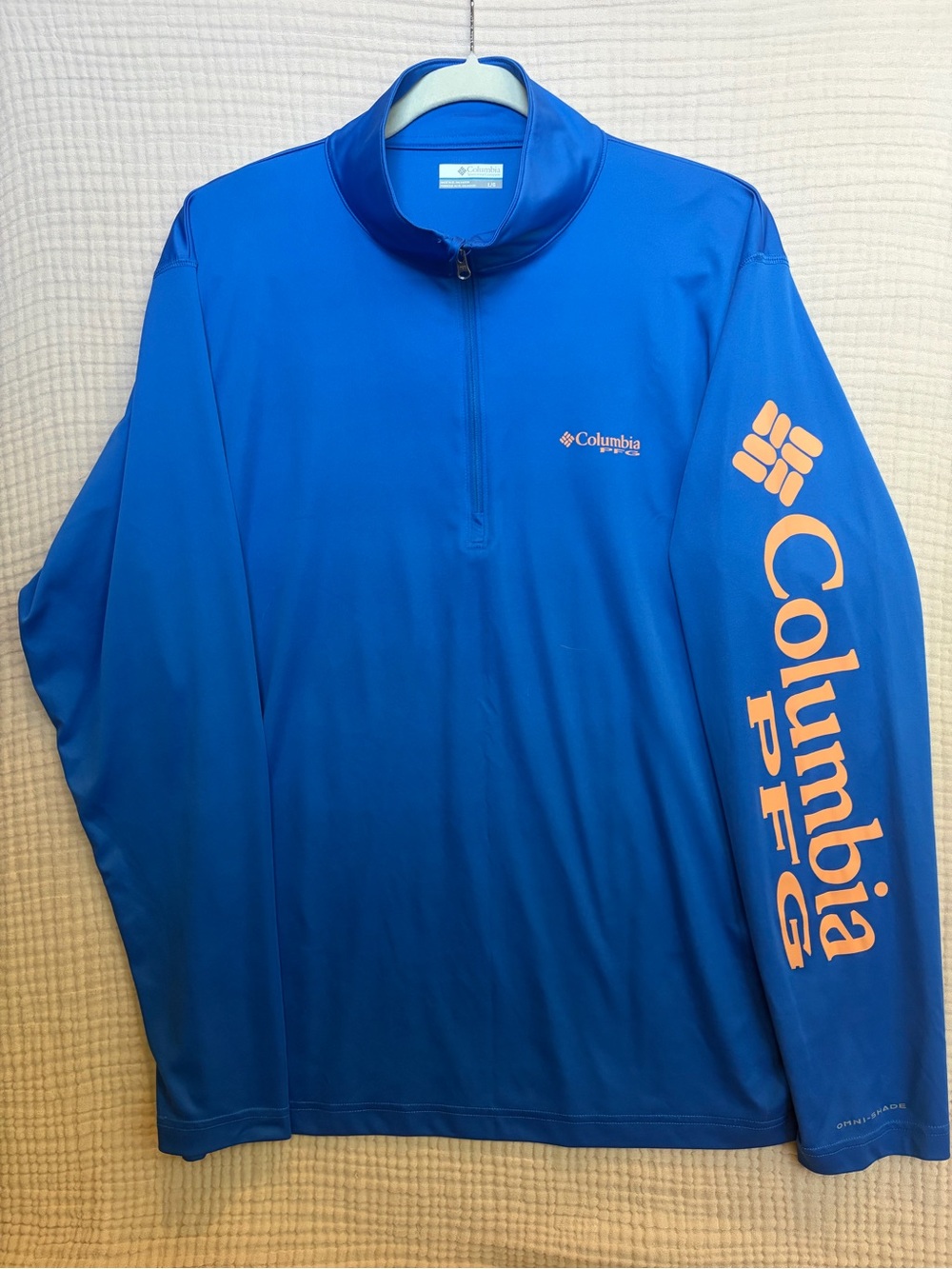 Columbia PFG 1/4 Zip Pullover L Blue Orange Omni-Shade Fishing